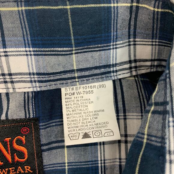 Plains Western Wear Shirt Mens XL Navy Silver Pearl Snap Button Plaid Cowboy - Picture 6 of 10